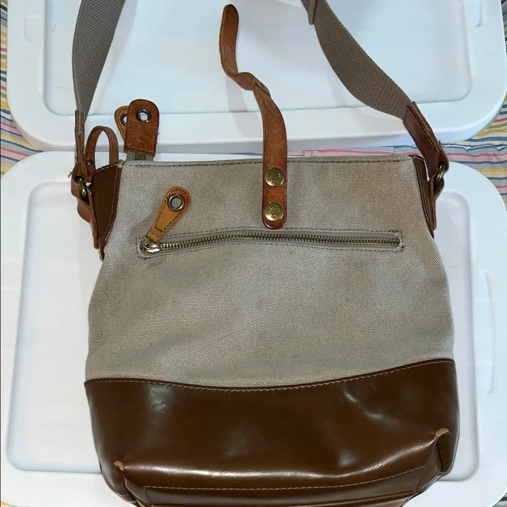 TSD Brand Canvas and Leather Brown and‎ Tan Men's Crossbody Bag